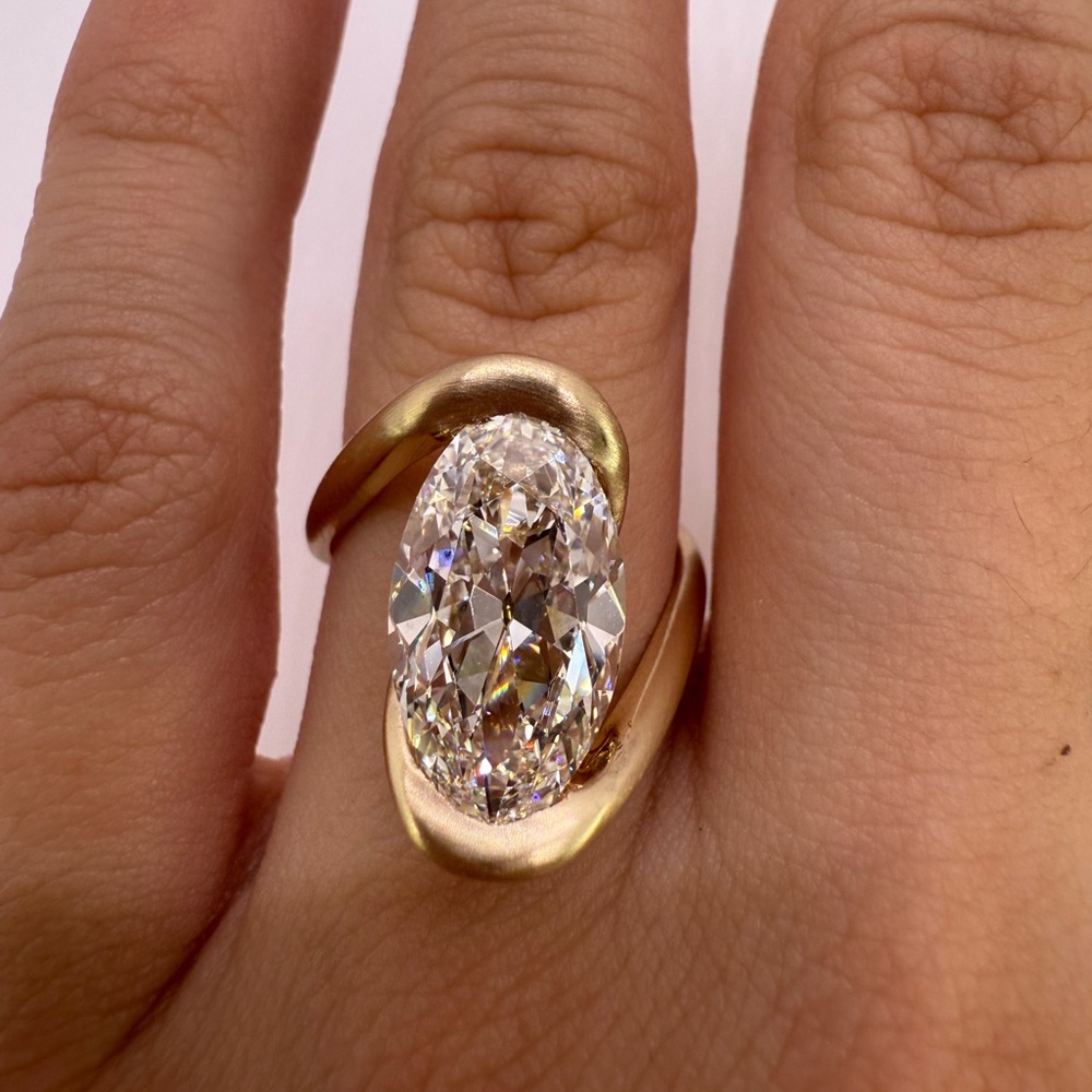 5.03 carat E VVS2 antique moval half bezel matte lab diamond Engagement ring